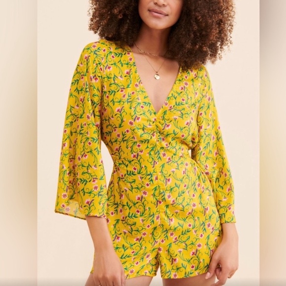 SOLD - NWT Anthropologie Yellow Floral Romper - Picture 2 of 7
